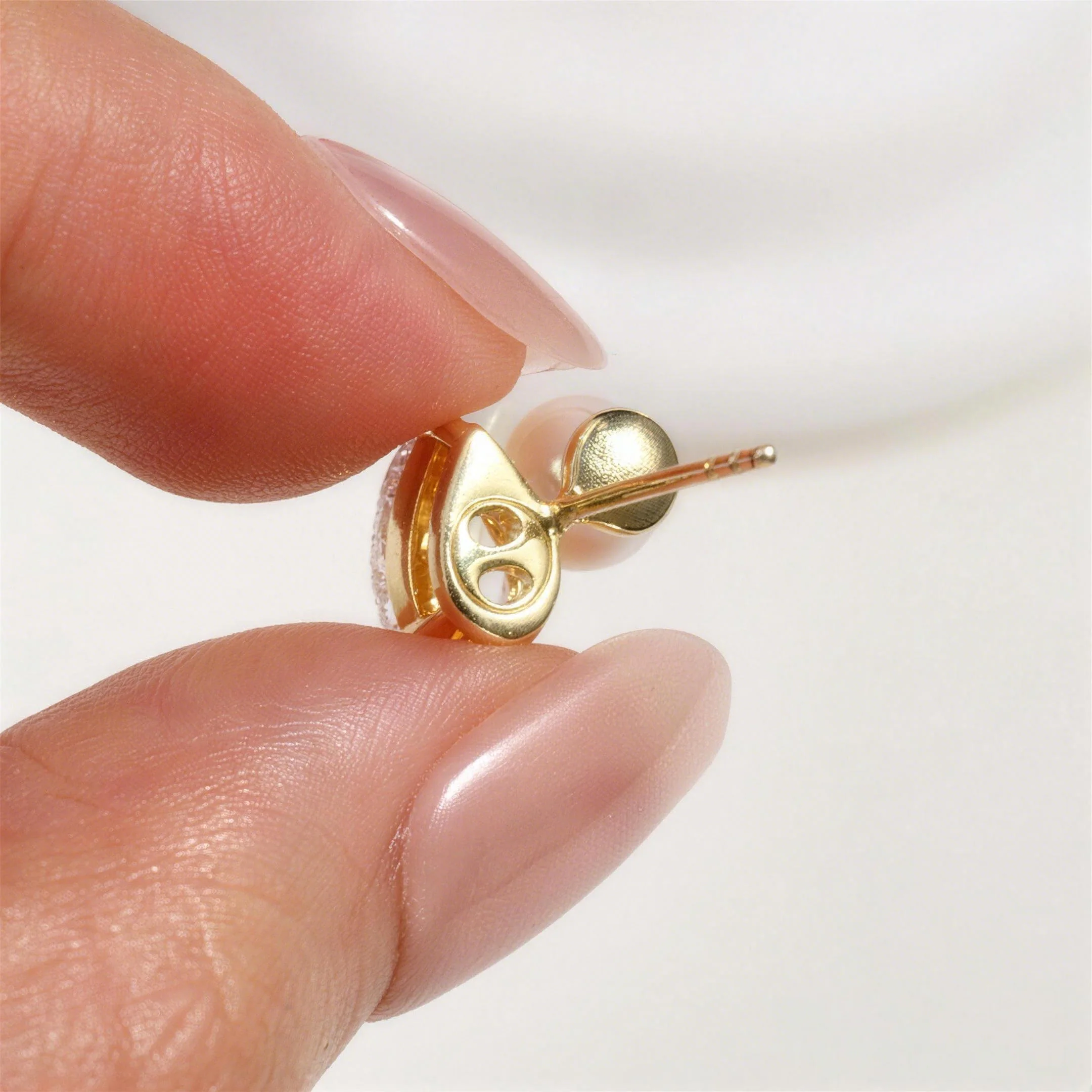 Freshwater Pearl Pear-Cut CZ Gold Plating Toi et Moi Stud Earrings in 925 Sterling Silver - Image 6