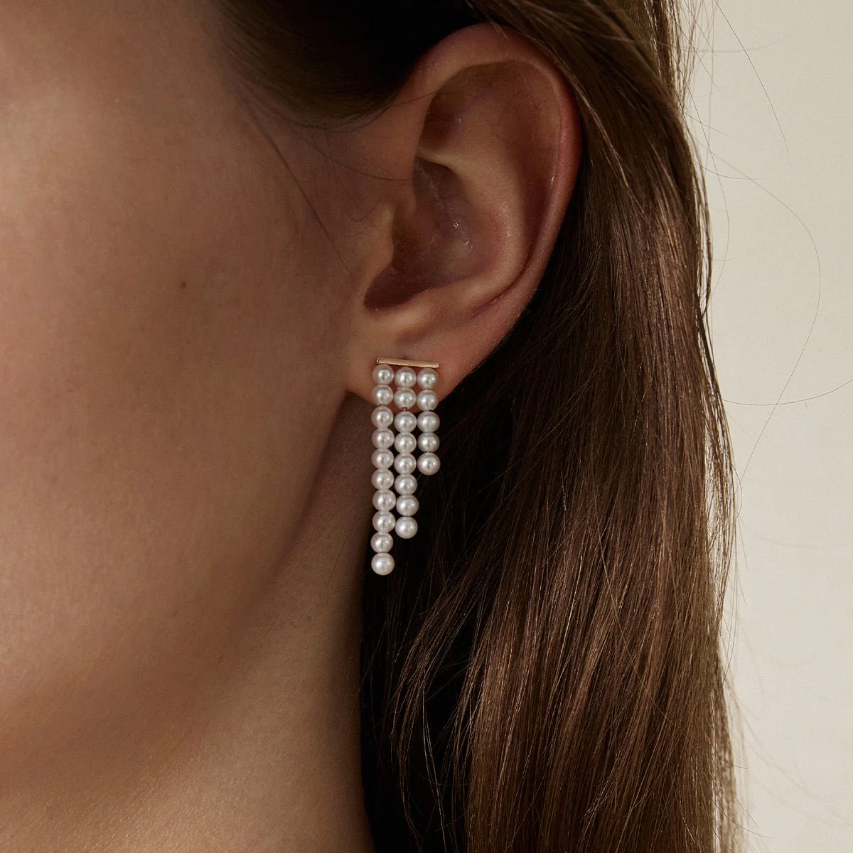 Freshwater Pearls 14K Gold Geometric Waterfall Earrings - Image 2