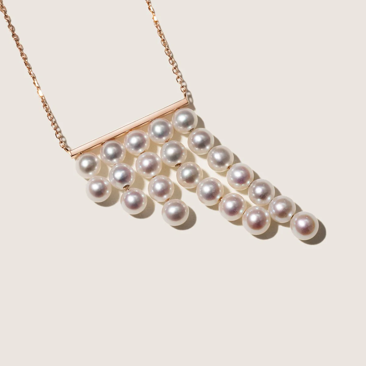 Freshwater Pearls 14K Gold Geometric Waterfall Necklace - Image 3