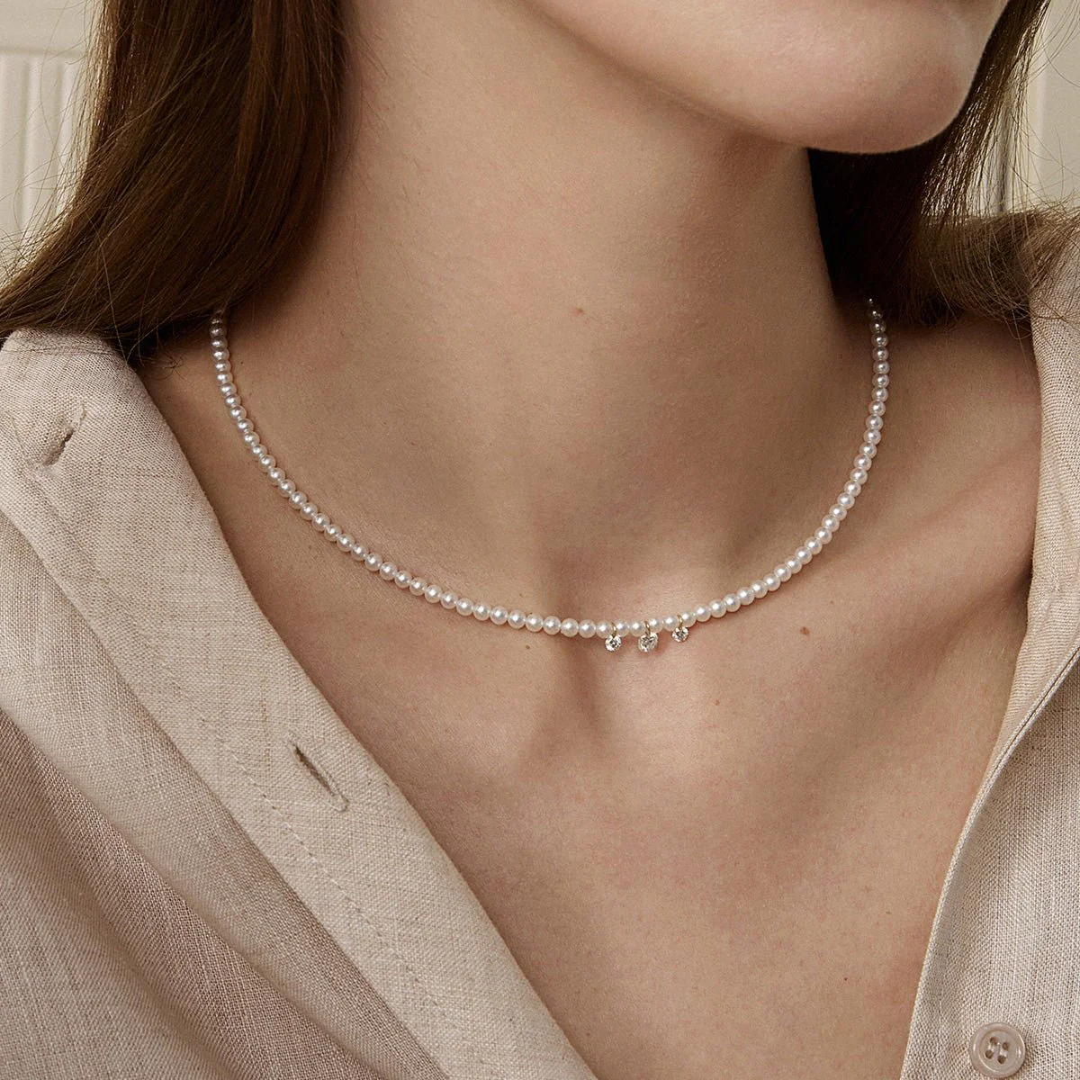 Freshwater Pearls 14K Gold Lab-Grown Diamonds Flicker Strand Necklace - Image 2