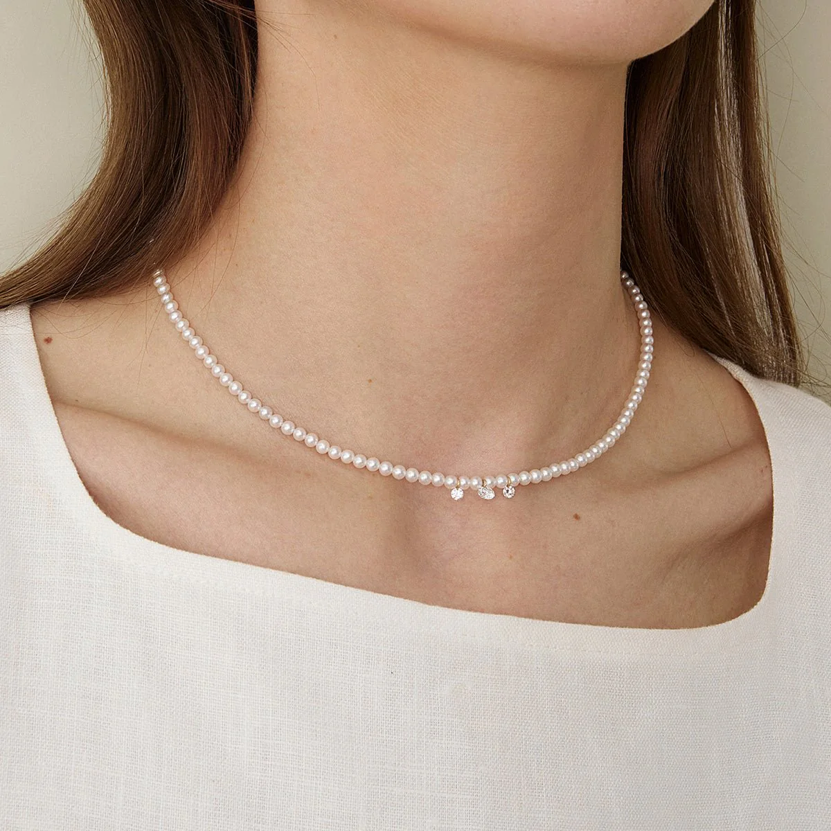 Freshwater Pearls 14K Gold Lab-Grown Diamonds Flicker Strand Necklace - Image 3