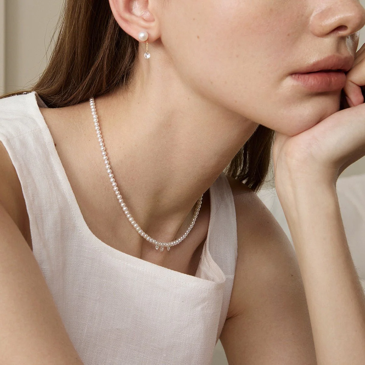 Freshwater Pearls 14K Gold Lab-Grown Diamonds Flicker Strand Necklace - Image 5