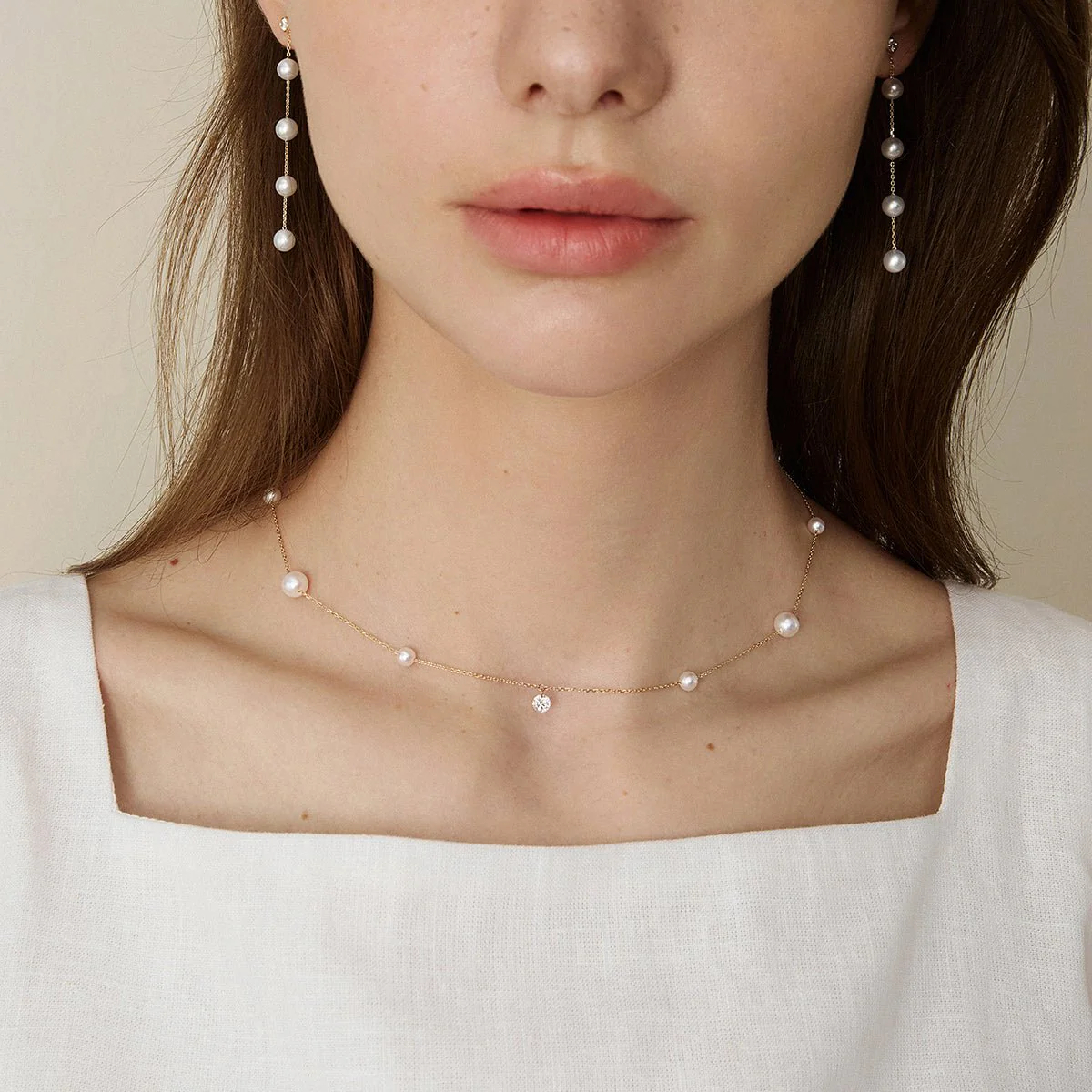 Freshwater Pearls 14K Gold Lab-Grown Diamonds Hidden Glint Necklace - Image 4