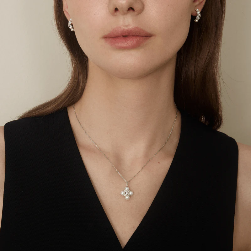 Freshwater Pearls 14K Gold Lab-Grown Diamonds Quartet X-Pearl Pendant Necklace - Image 3