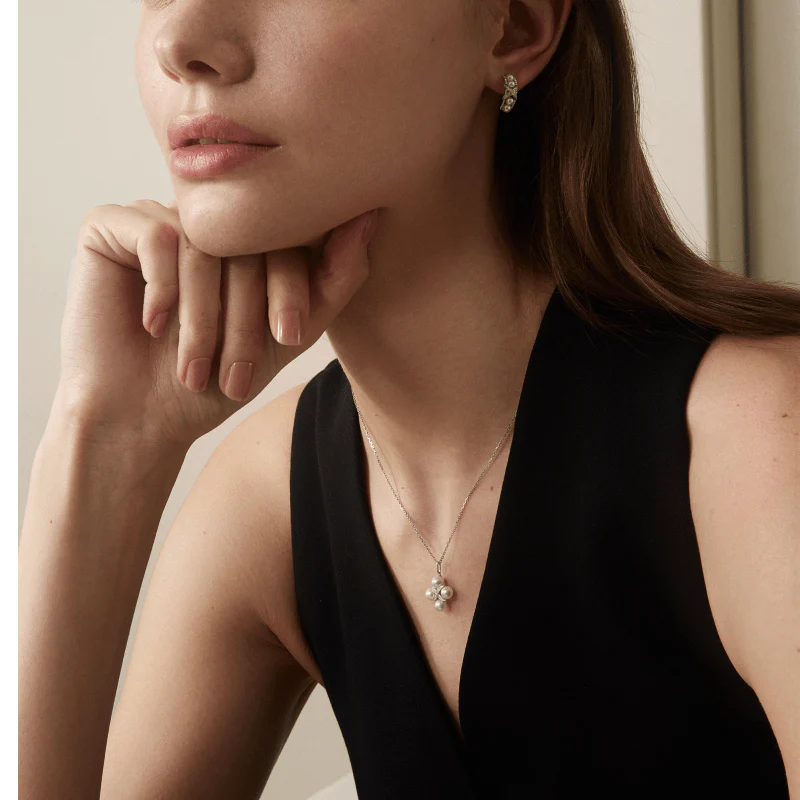 Freshwater Pearls 14K Gold Lab-Grown Diamonds Quartet X-Pearl Pendant Necklace - Image 5