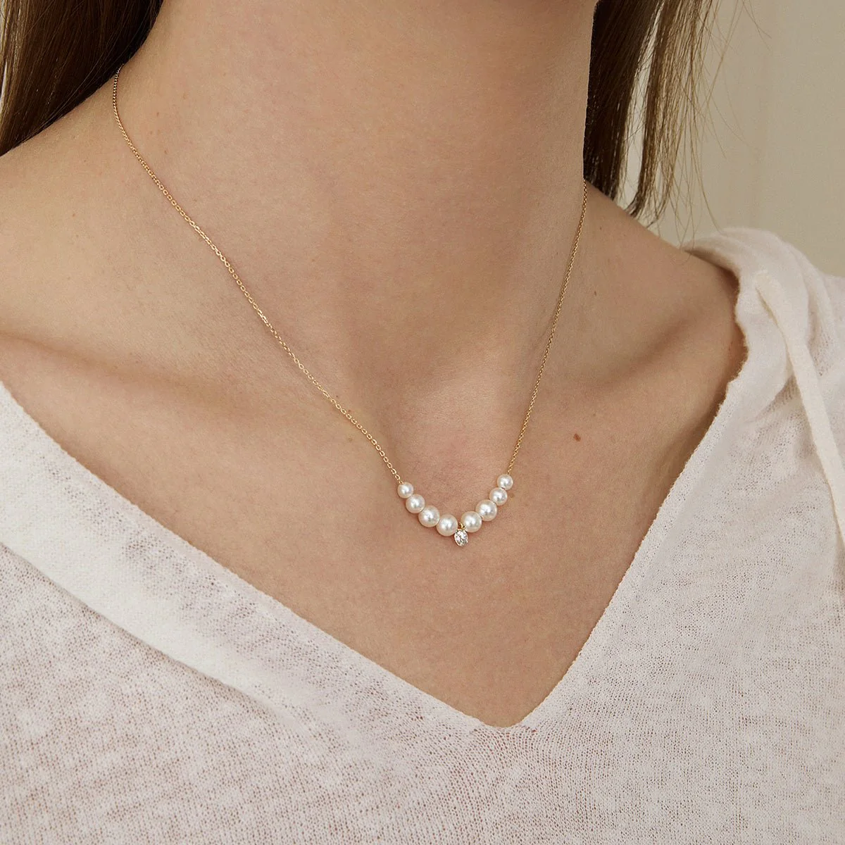Freshwater Pearls 14K Gold Lab-Grown Diamonds Smiling Drop Necklace - Image 5