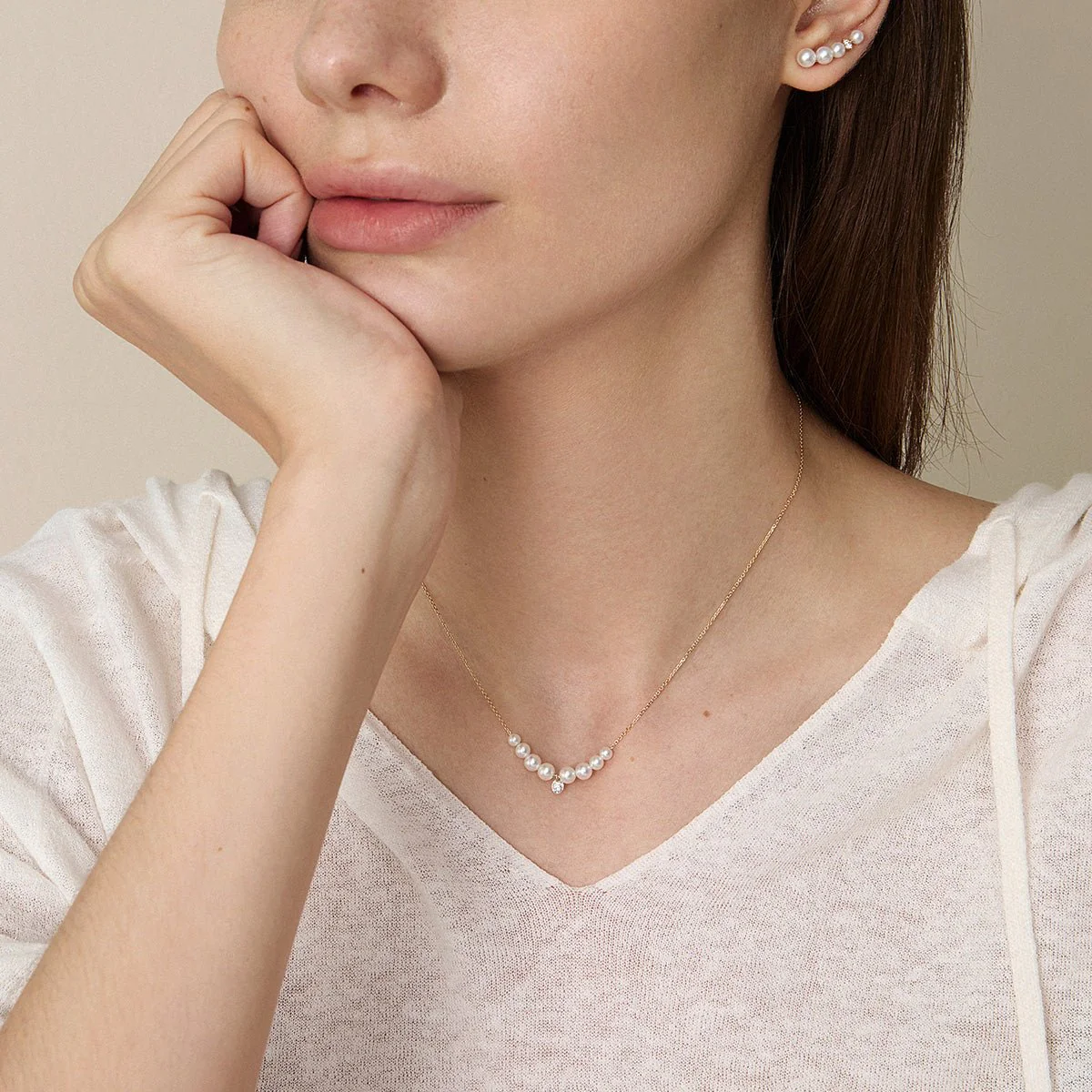 Freshwater Pearls 14K Gold Lab-Grown Diamonds Smiling Drop Necklace - Image 8