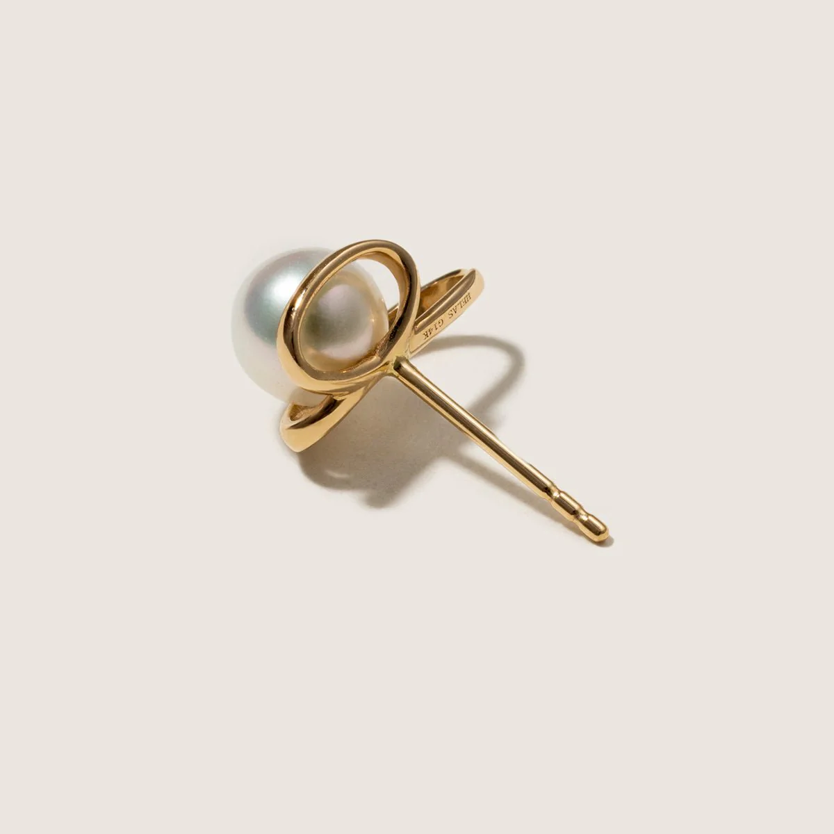 Freshwater Pearls 14K Gold Ribbon H Studs Earrings - Image 5