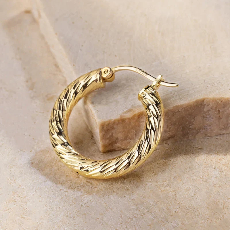 Gold Vermeil Knot Textured Hoop Earrings in 925 Sterling Silver - Image 5