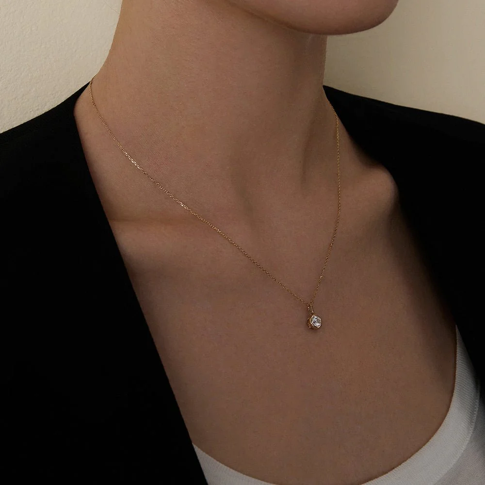 Lab-Grown Diamond Gold Vermeil Bezel Pendant Necklace in 925 Sterling Silver - Image 4