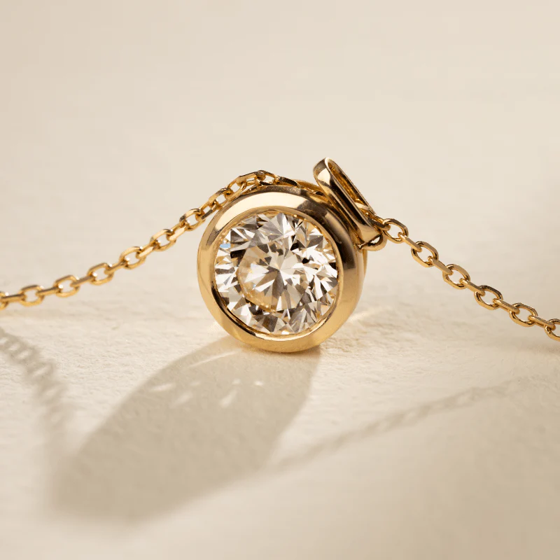 Lab-Grown Diamond Gold Vermeil Bezel Pendant Necklace in 925 Sterling Silver - Image 5