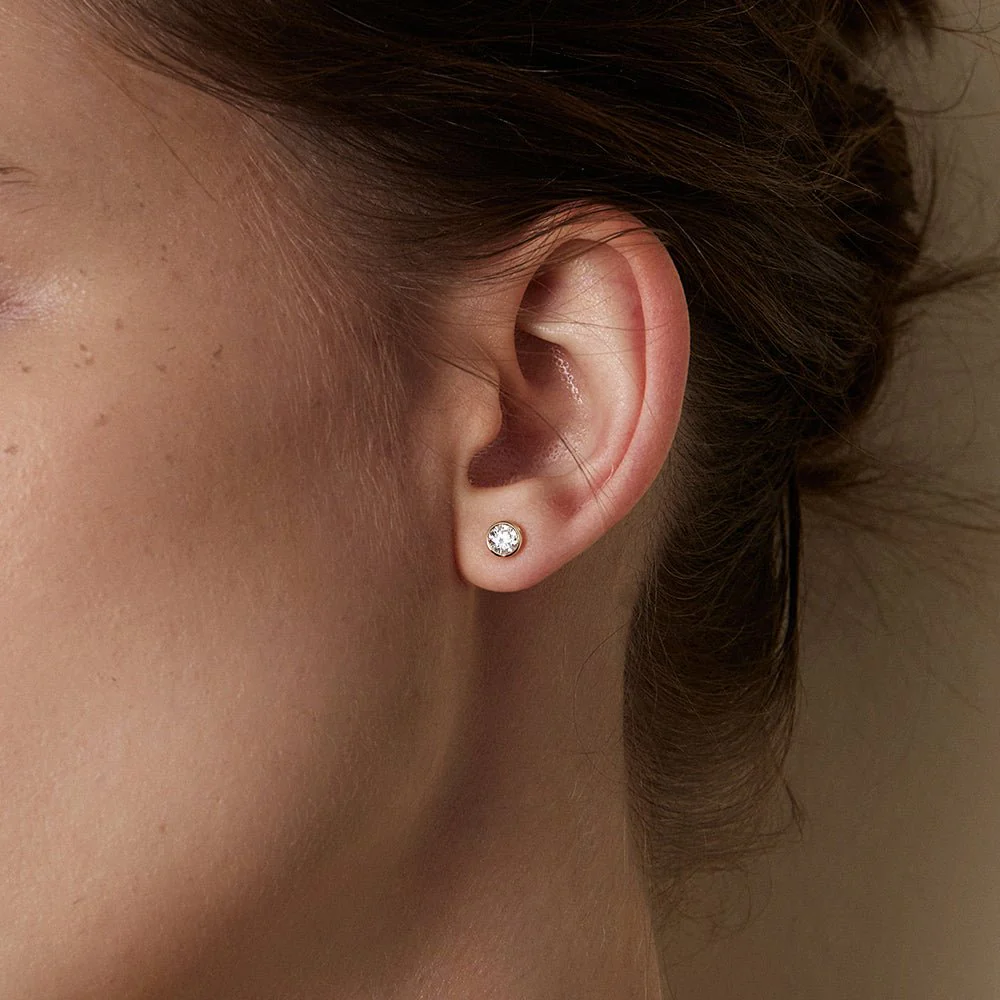 Lab-Grown Diamond Gold Vermeil Bezel Set Stud Earrings in 925 Sterling Silver - Image 2