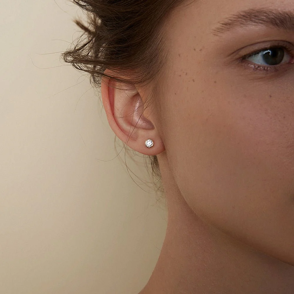 Lab-Grown Diamond Gold Vermeil Bezel Set Stud Earrings in 925 Sterling Silver - Image 4