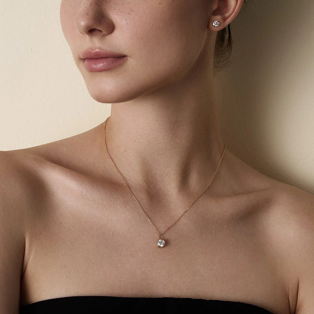Lab-Grown Diamond Gold Vermeil Bezel Set Stud Earrings in 925 Sterling Silver - Image 5