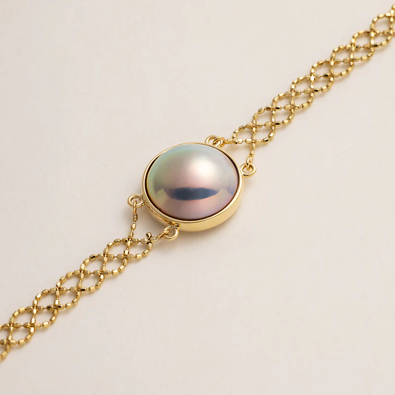 Mabe Pearl 18K Gold Woven Beaded Chain Bracelet - Image 4