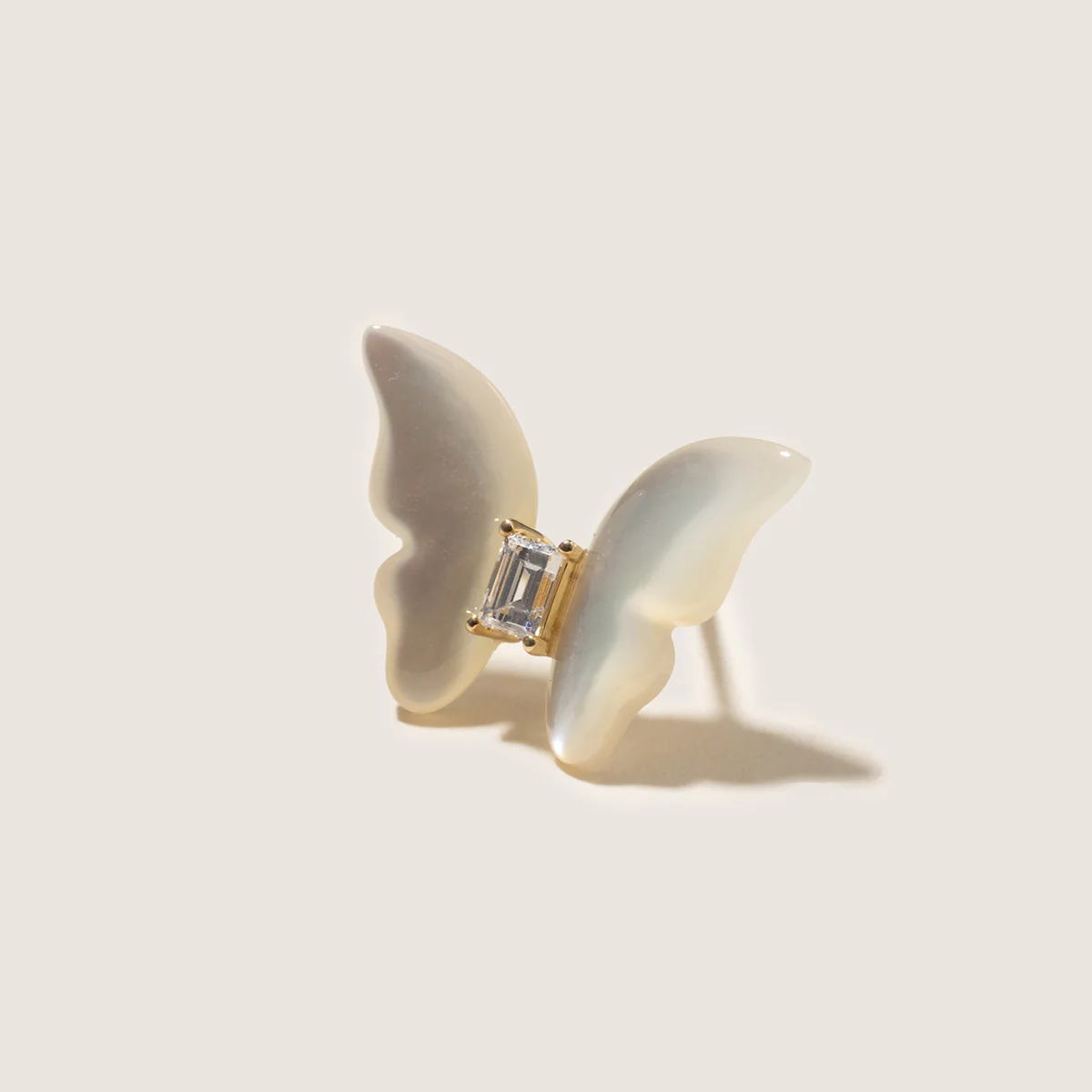 Mother-of-Pearl 10K 14K Gold Lab-Grown Diamond Butterfly Sugar Cube Stud Earrings - Image 5