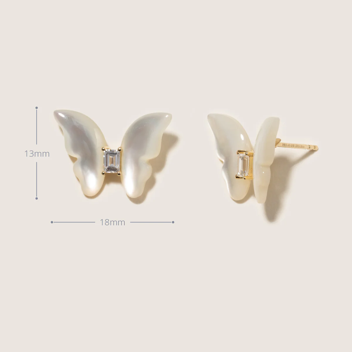 Mother-of-Pearl 10K 14K Gold Lab-Grown Diamond Butterfly Sugar Cube Stud Earrings - Image 7