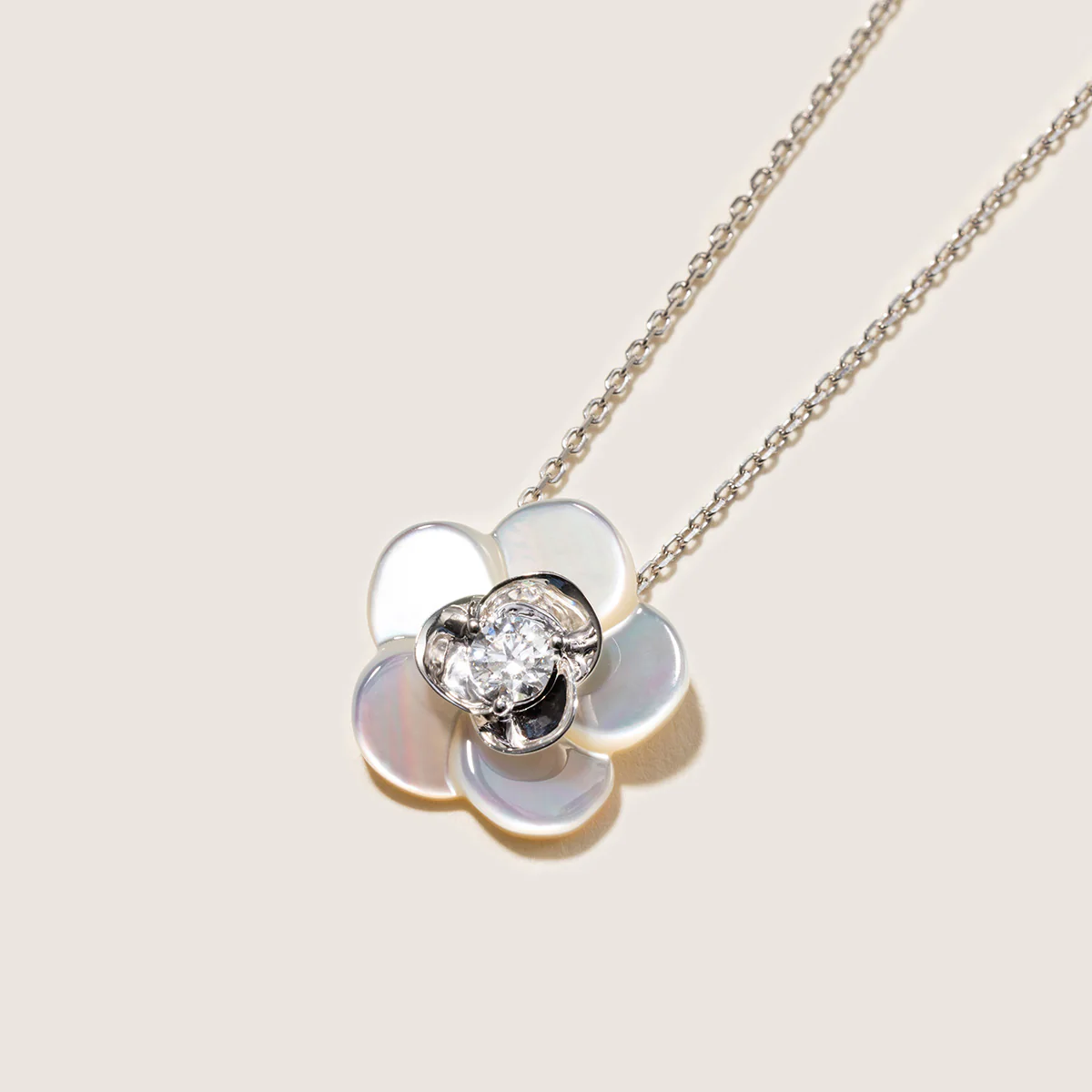 Mother-of-pearl 10K 14K White Gold Lab-Grown Diamond Gardenia Pendant Necklace - Image 5