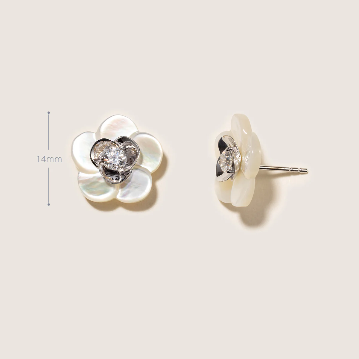 Mother-of-pearl 10K 14K White Gold Lab-Grown Diamond Gardenia Stud Earrings - Image 8