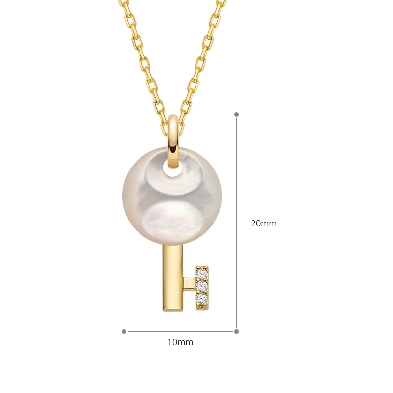 Mother of Pearl 18K Gold Diamond Key of Nature Necklace - Image 9