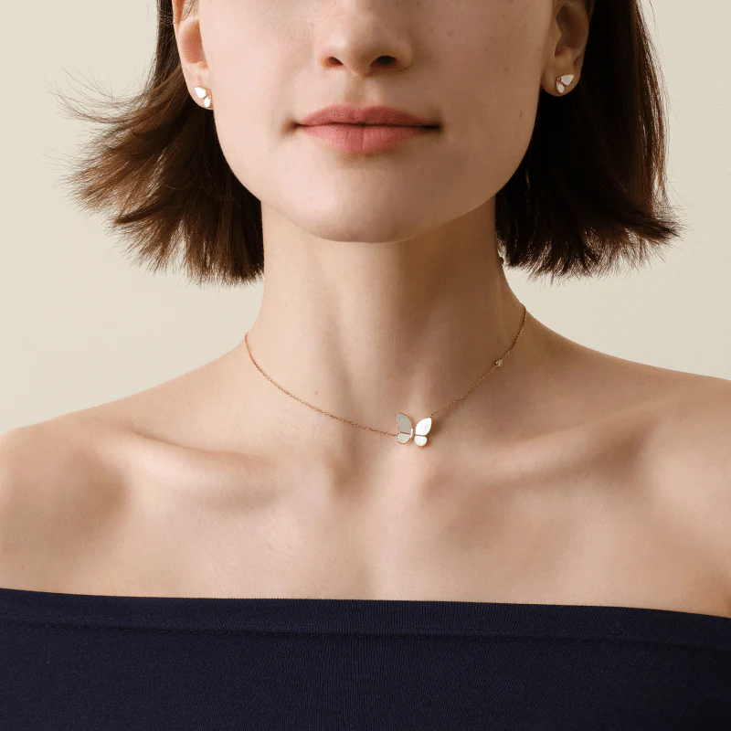 Mother-of-Pearl Gold Vermeil Butterfly Necklace in 925 Sterling Silver - Image 2