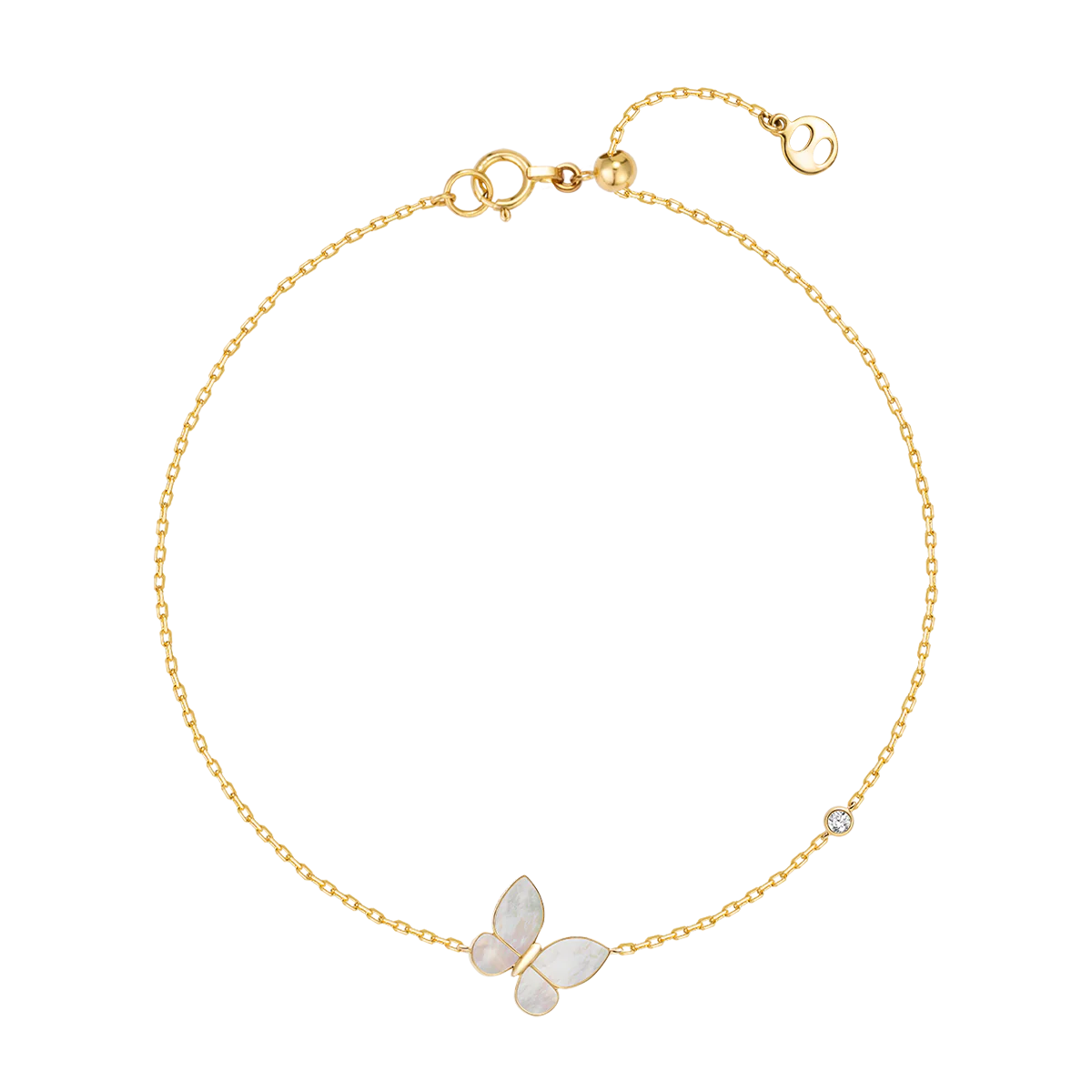 Mother-of-Pearl Gold Vermeil Lab-grown Diamond Butterfly Bracelet in 925 Sterling Silver