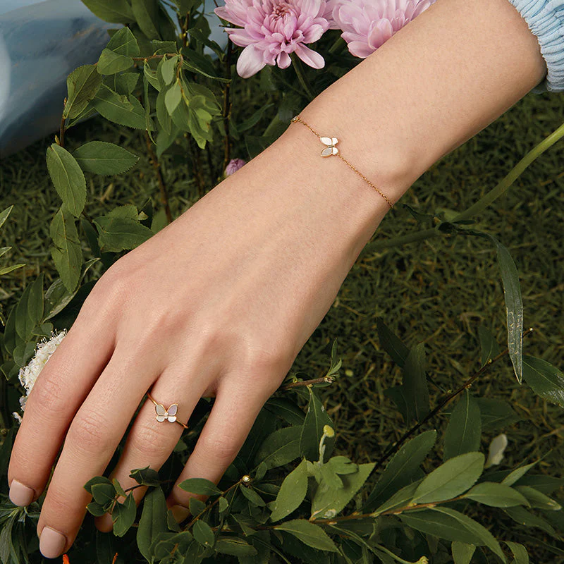 Mother-of-Pearl Gold Vermeil Lab-grown Diamond Butterfly Bracelet in 925 Sterling Silver - Image 2