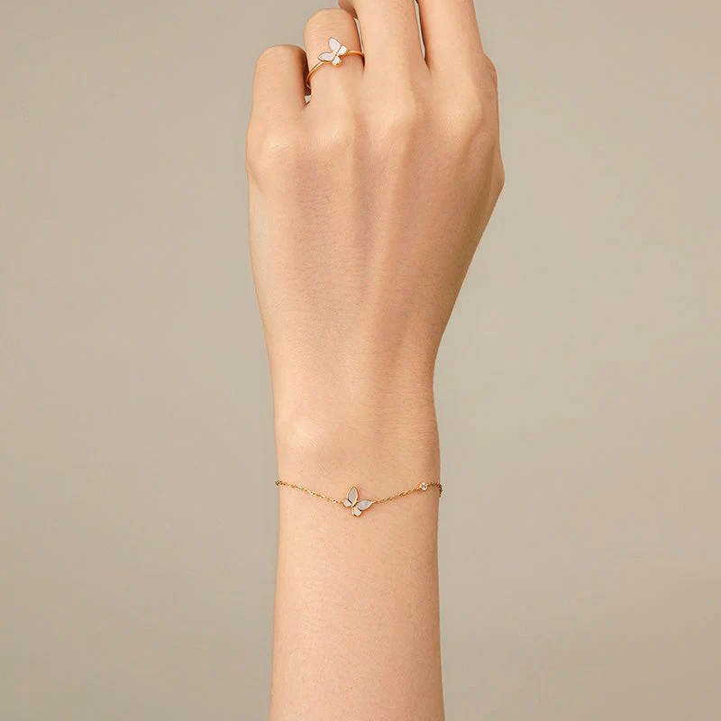 Mother-of-Pearl Gold Vermeil Lab-grown Diamond Butterfly Bracelet in 925 Sterling Silver - Image 4
