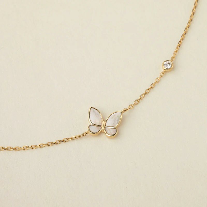 Mother-of-Pearl Gold Vermeil Lab-grown Diamond Butterfly Bracelet in 925 Sterling Silver - Image 5