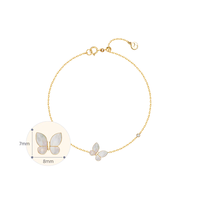 Mother-of-Pearl Gold Vermeil Lab-grown Diamond Butterfly Bracelet in 925 Sterling Silver - Image 7