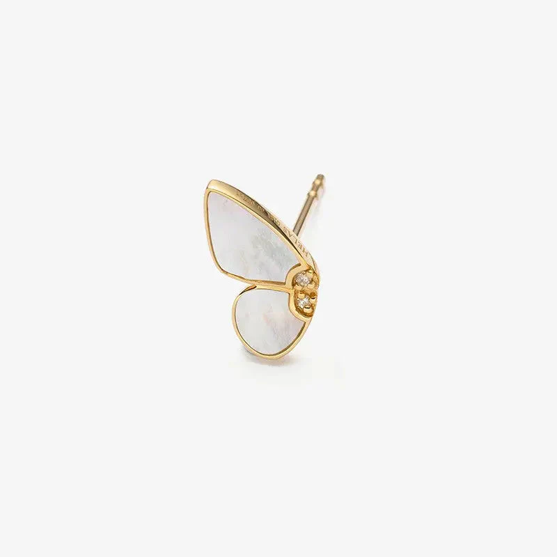 Mother-of-Pearl Gold Vermeil Lab-grown Diamond Butterfly Stud Earrings in 925 Sterling Silver - Image 4
