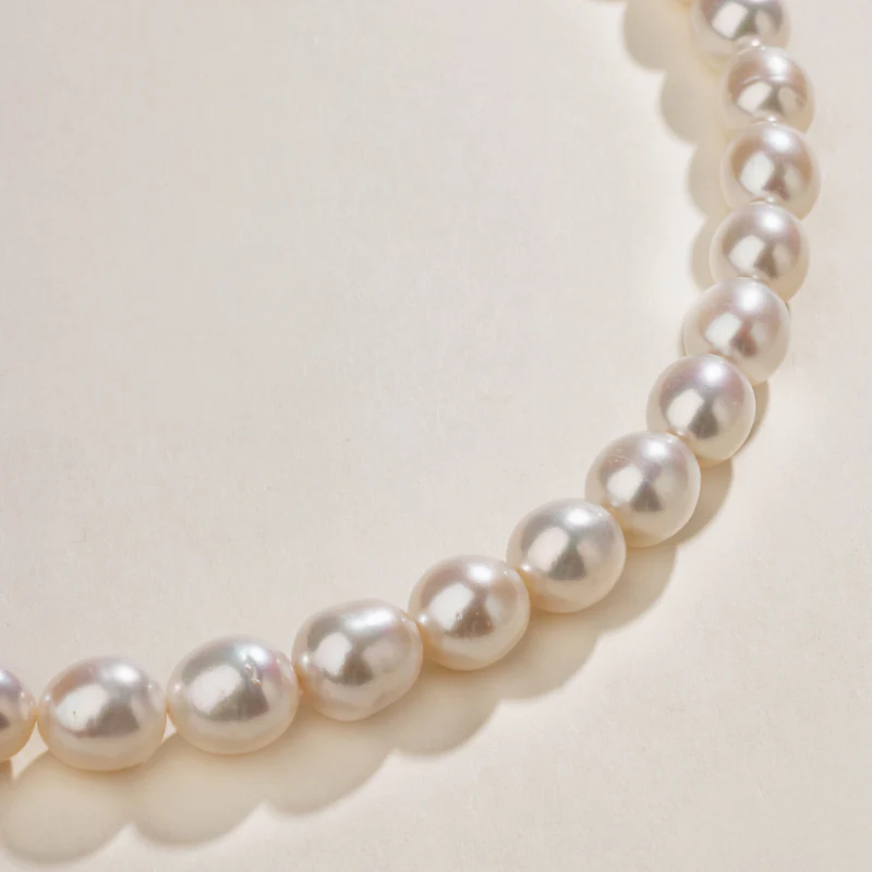 Oval Freshwater Pearl 925 Sterling Silver Cubic Zirconia Double Clasp Necklace - Image 5