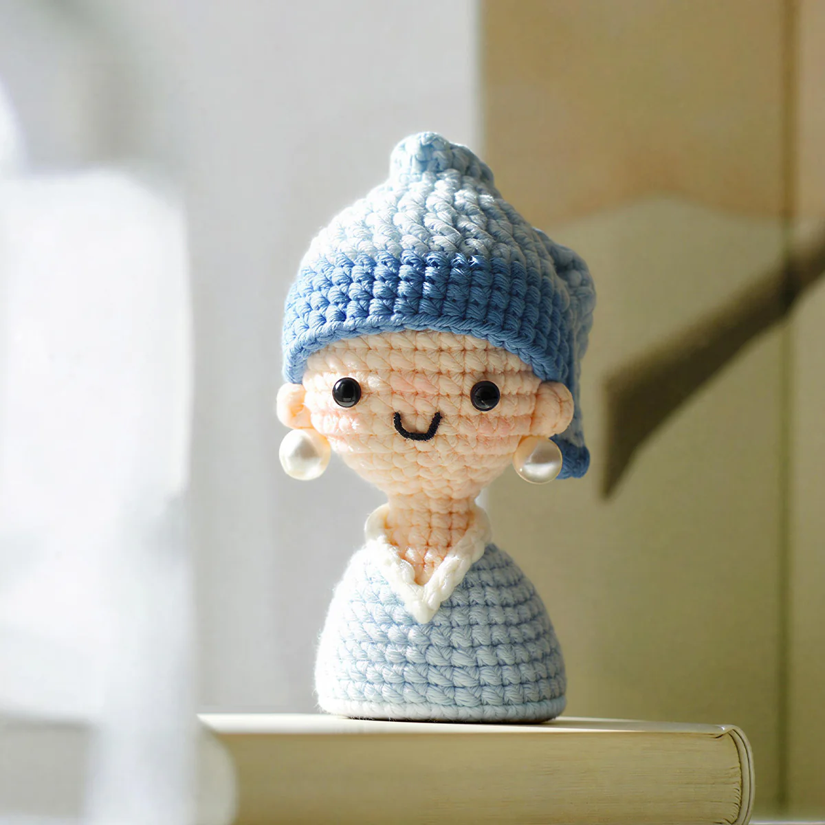 Pearl Earring Girl Crochet HandāKnitted Art Yarn Doll Keychain - Image 2