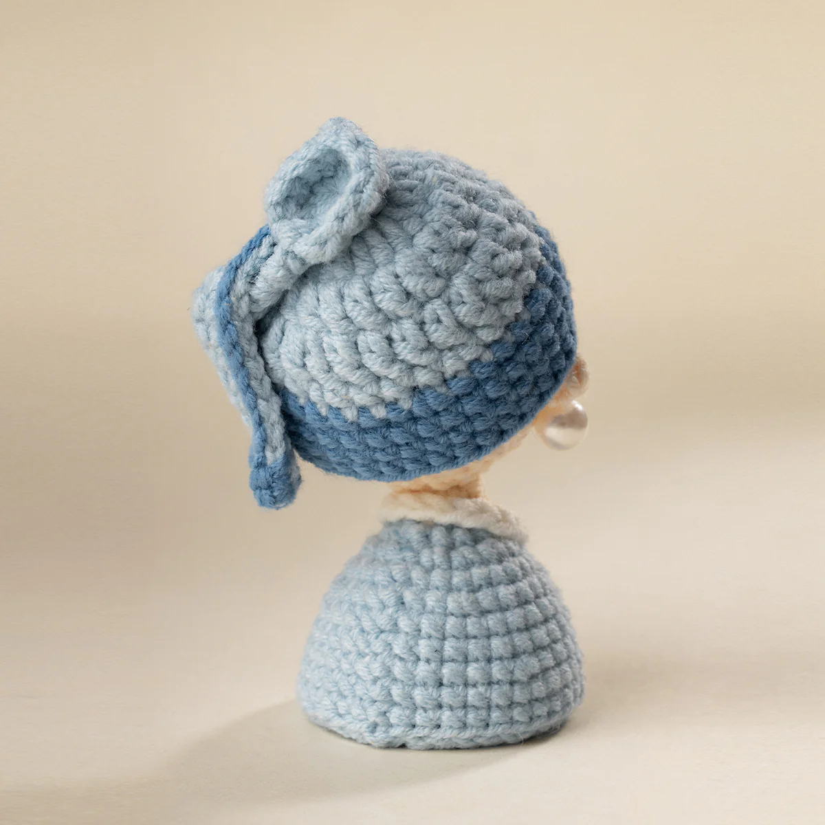 Pearl Earring Girl Crochet HandāKnitted Art Yarn Doll Keychain - Image 3
