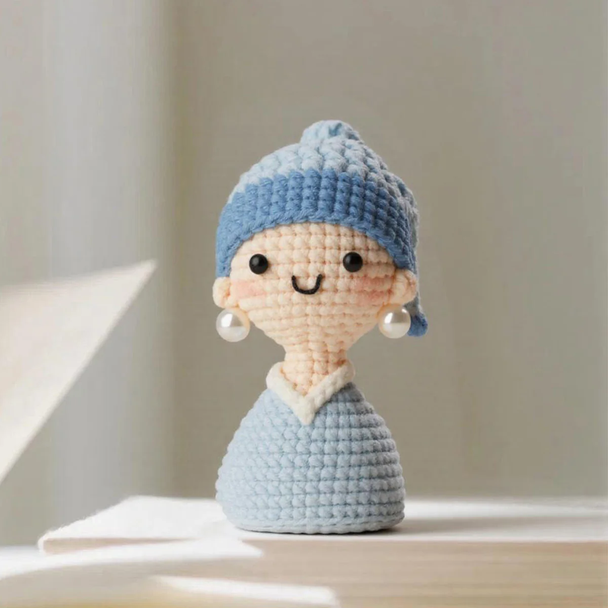 Pearl Earring Girl Crochet HandāKnitted Art Yarn Doll Keychain - Image 4