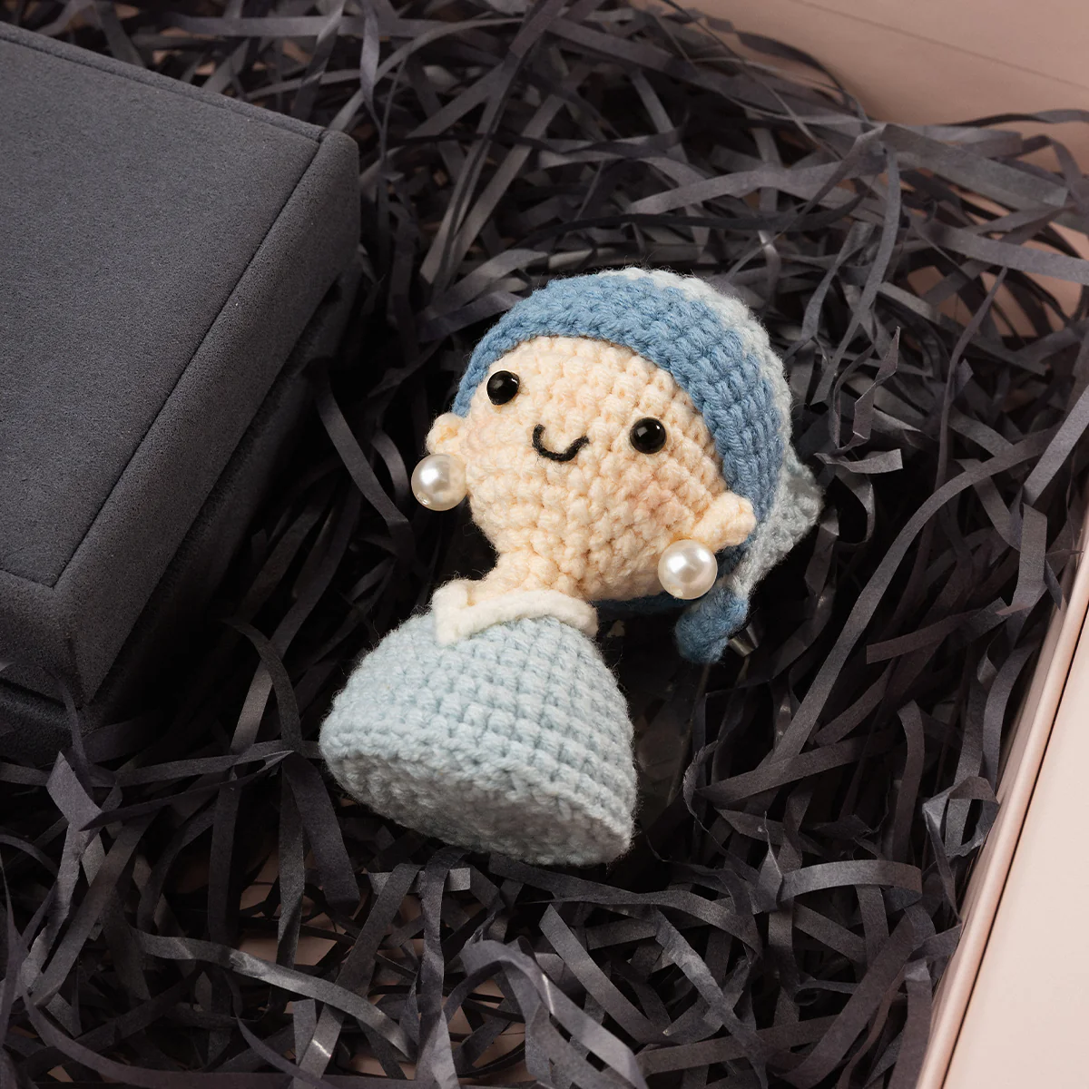 Pearl Earring Girl Crochet HandāKnitted Art Yarn Doll Keychain - Image 7