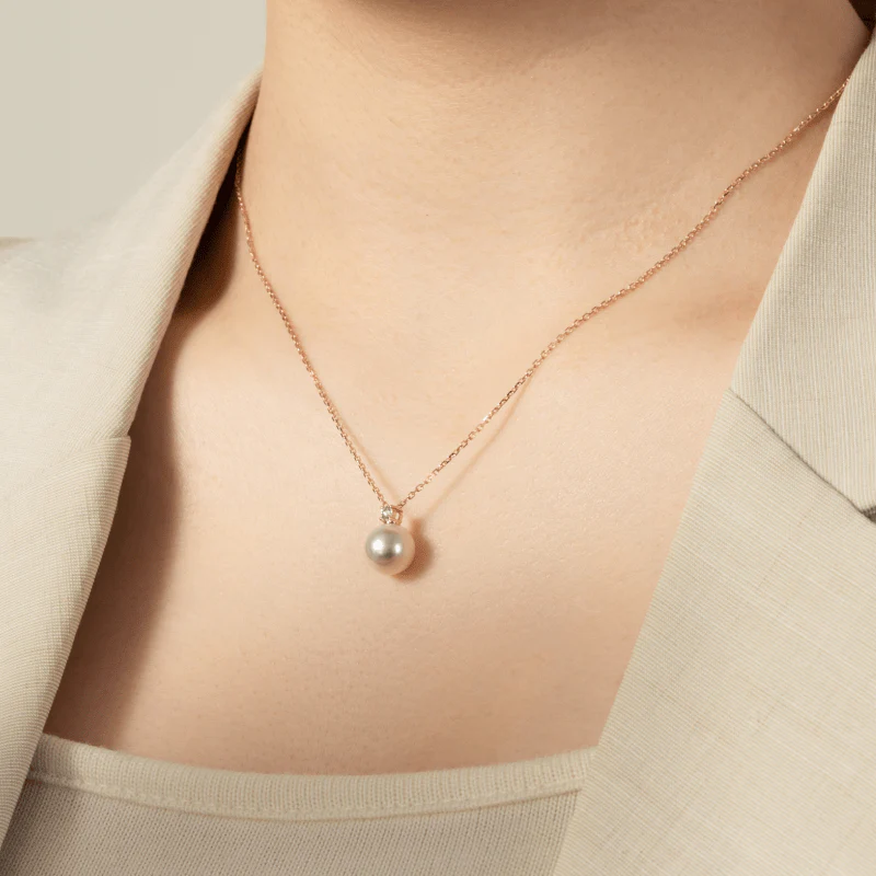 Premier Akoya Pearl 18K Gold Diamond Necklace - Image 11