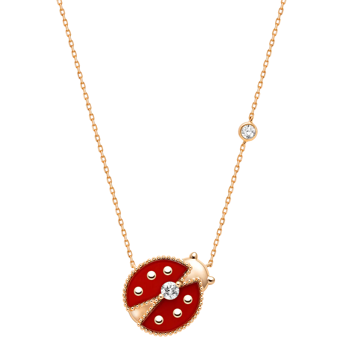 Red Agate 10K 14K Rose Gold Lab-Grown Diamond Insect Necklace