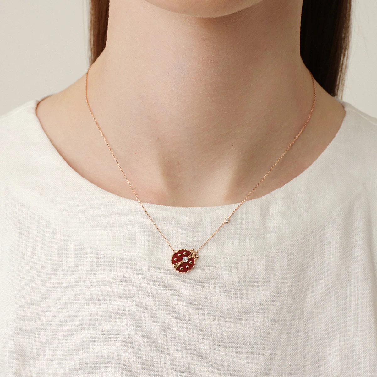 Red Agate 10K 14K Rose Gold Lab-Grown Diamond Insect Necklace - Image 2