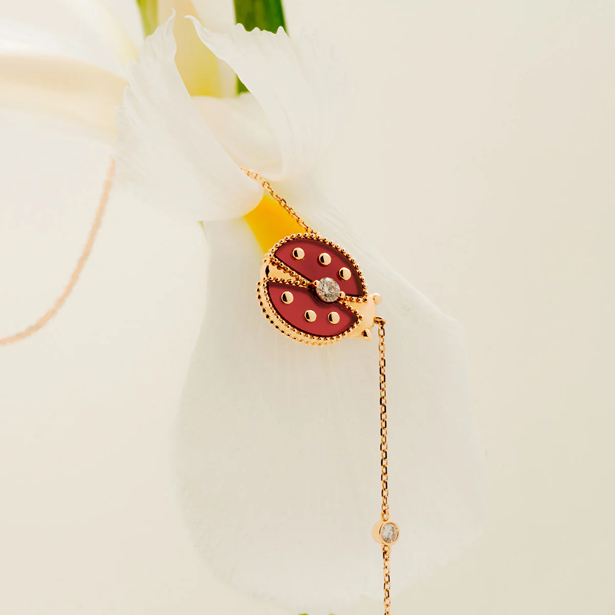 Red Agate 10K 14K Rose Gold Lab-Grown Diamond Insect Necklace - Image 3