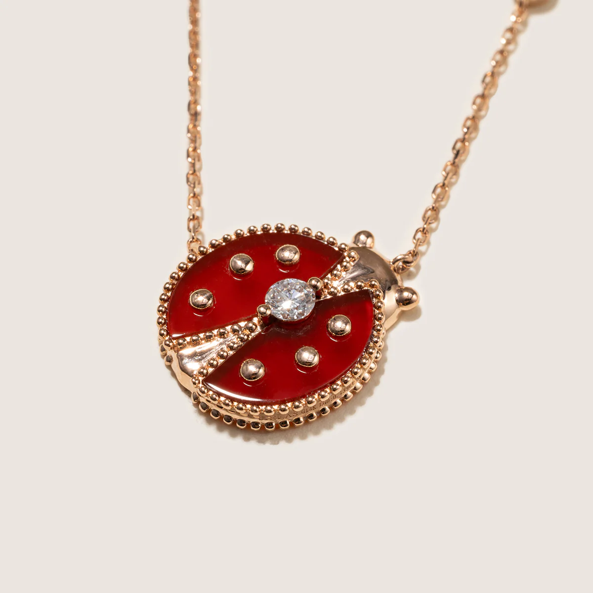 Red Agate 10K 14K Rose Gold Lab-Grown Diamond Insect Necklace - Image 5