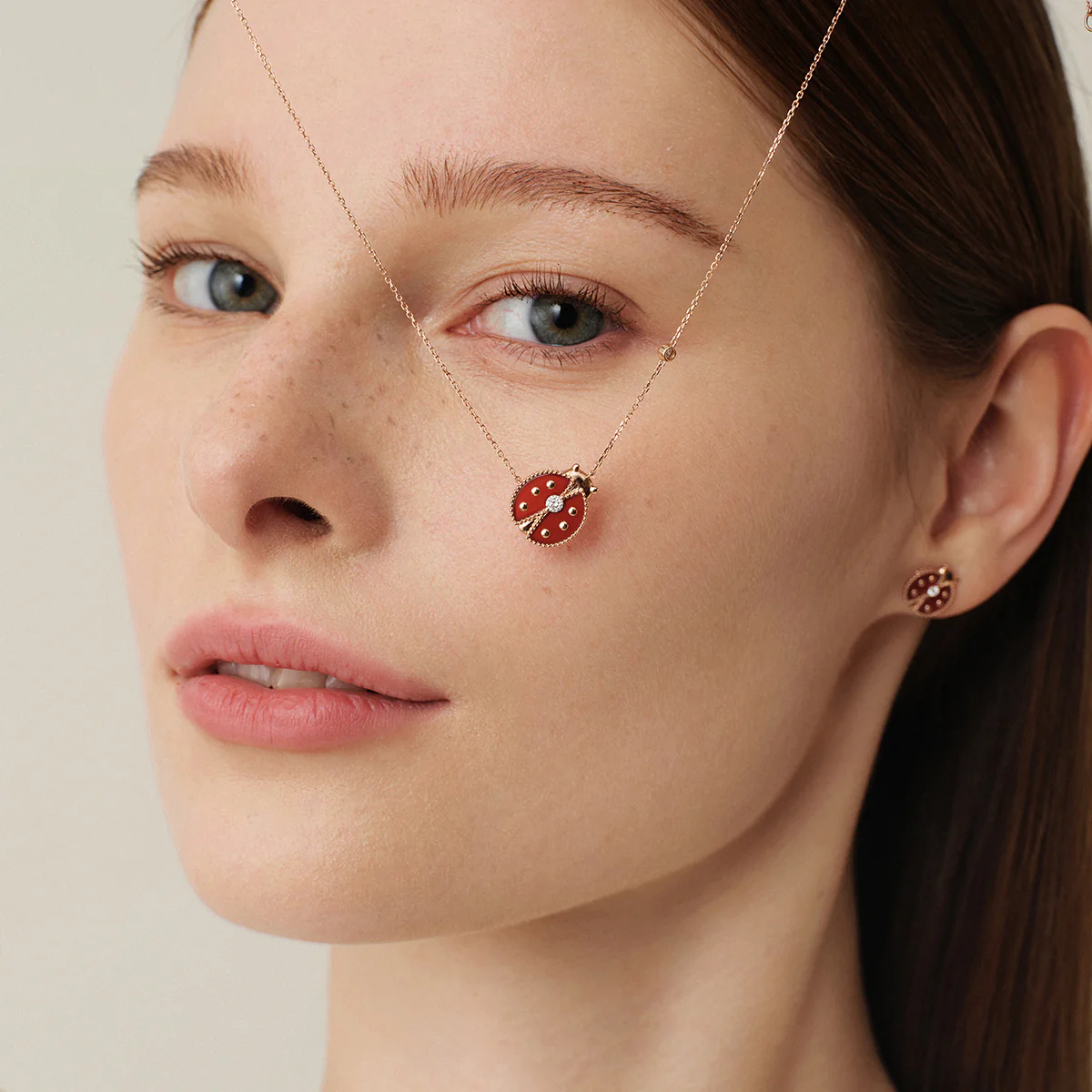 Red Agate 10K 14K Rose Gold Lab-Grown Diamond Insect Necklace - Image 6