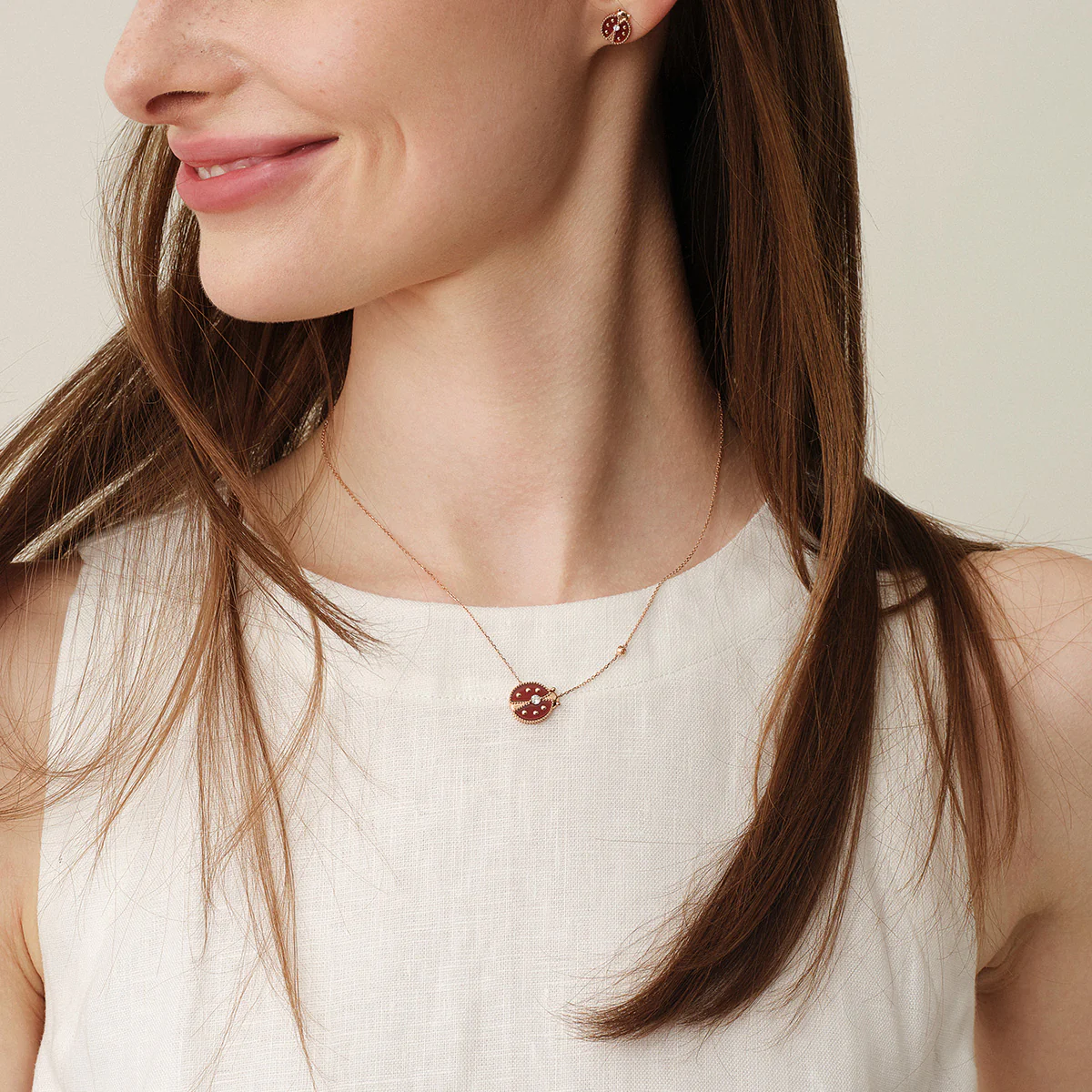 Red Agate 10K 14K Rose Gold Lab-Grown Diamond Insect Necklace - Image 8