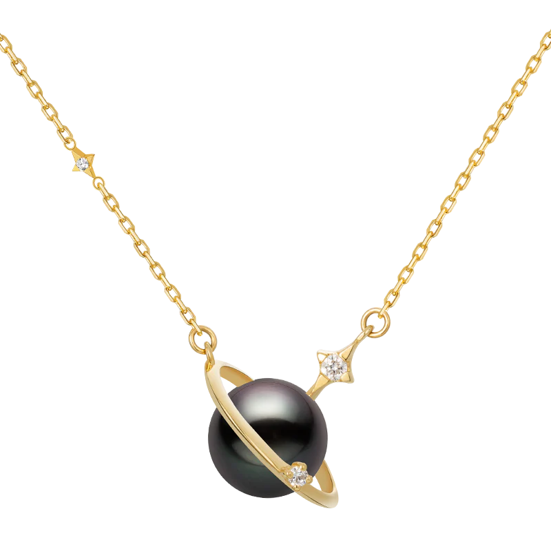 Saltwater Pearl 18K Gold Diamonds Planet Necklace - Image 5