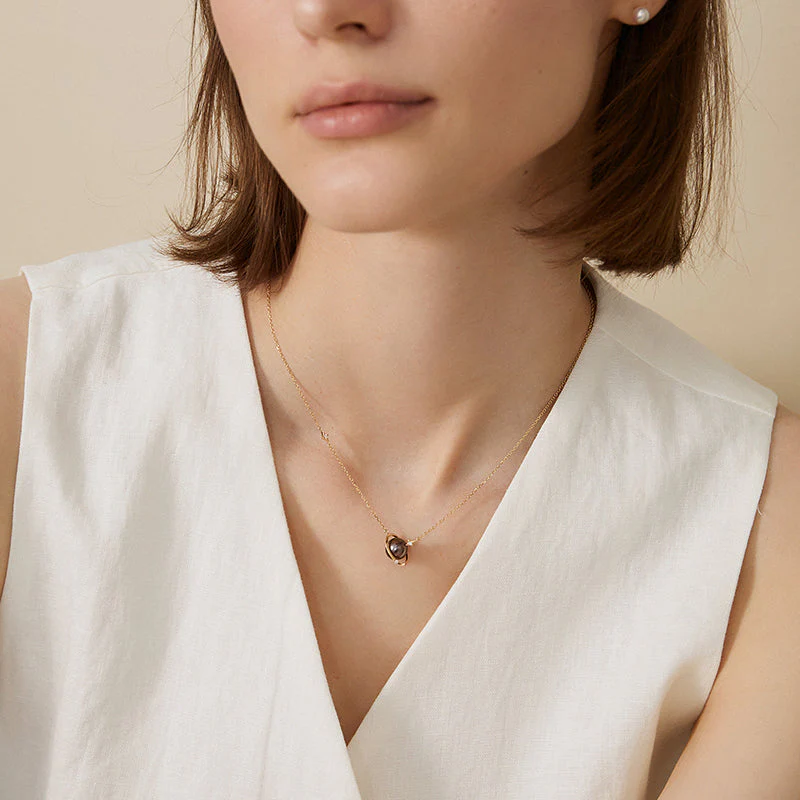 Saltwater Pearl 18K Gold Diamonds Planet Necklace - Image 8