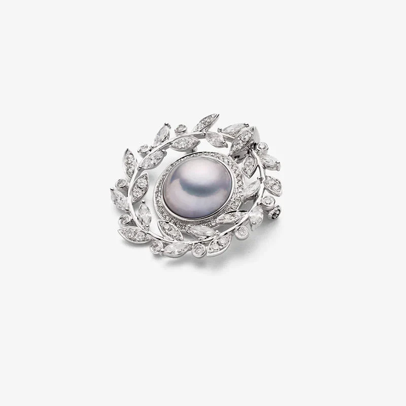 Silver Blue Mabe Pearl Diamond Hair Accessories Brooch - Image 4