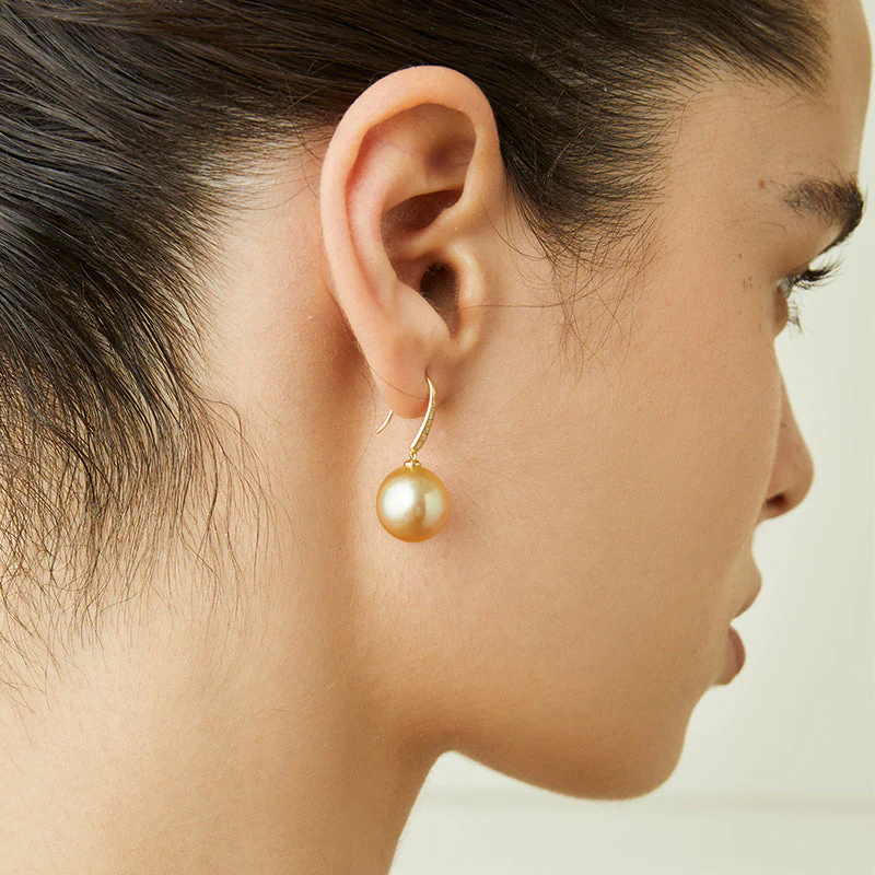South Sea Golden Pearl 18K Diamonds French-style Ear Hook Earrings - Image 2