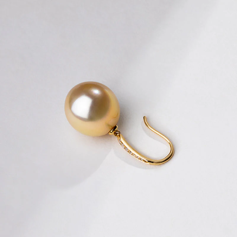 South Sea Golden Pearl 18K Diamonds French-style Ear Hook Earrings - Image 5