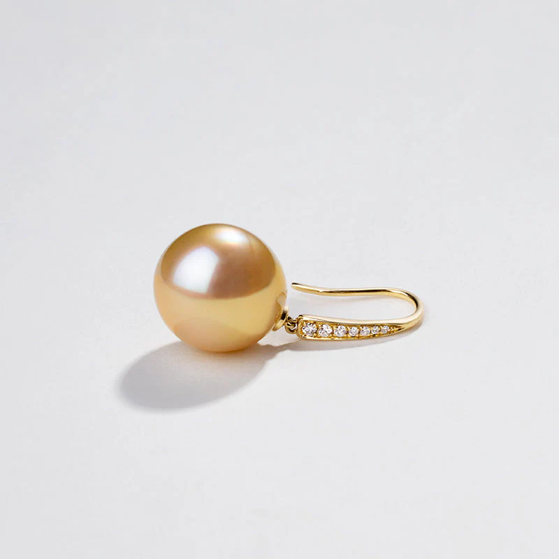 South Sea Golden Pearl 18K Diamonds French-style Ear Hook Earrings - Image 6
