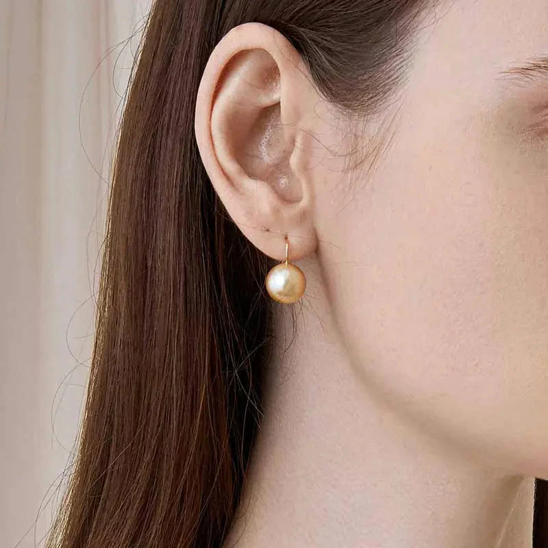 South Sea Golden Pearl 18K Gold Classic Design Hook Earrings - Image 2